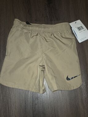 Nike Tan Active Shorts with Black Swoosh